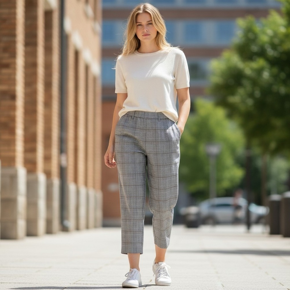 A New Day plaid ankle pants high-rise, pull-on checkered plaid business Sz XXL